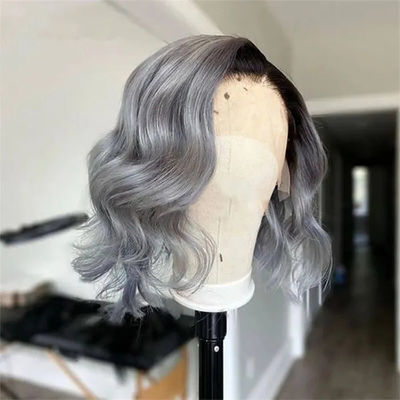 Gery Colored Natural Wave Customized Human Hair Wigs Bob With Natural Hairline