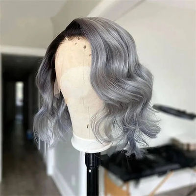 Gery Colored Natural Wave Customized Human Hair Wigs Bob With Natural Hairline
