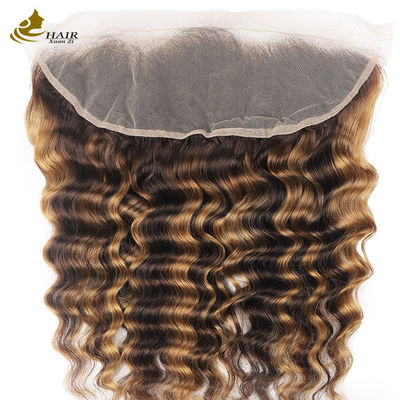 Piano 4/27 Deep Wave Human Hair Lace Closure Brazilian Hair Transparent 13X4 Closure