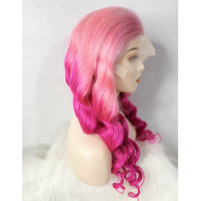 Customized Pink Color Loose Wave Human Hair Front Lace Wig For Sale