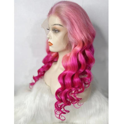 Customized Pink Color Loose Wave Human Hair Front Lace Wig For Sale