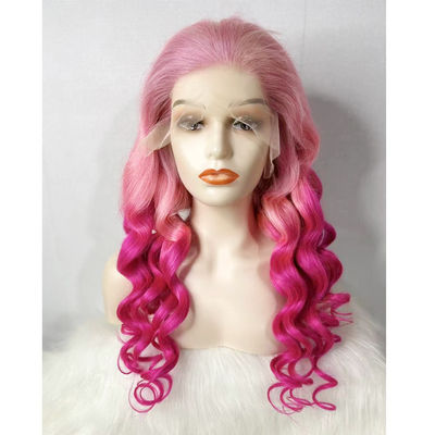 Customized Pink Color Loose Wave Human Hair Front Lace Wig For Sale