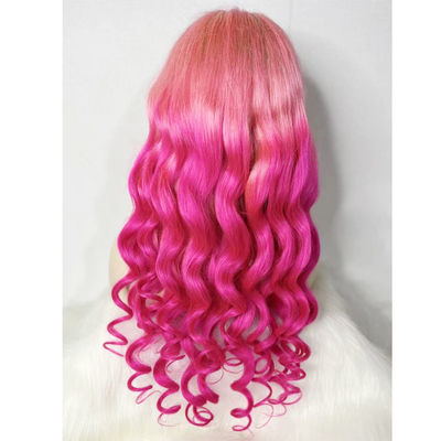 Customized Pink Color Loose Wave Human Hair Front Lace Wig For Sale
