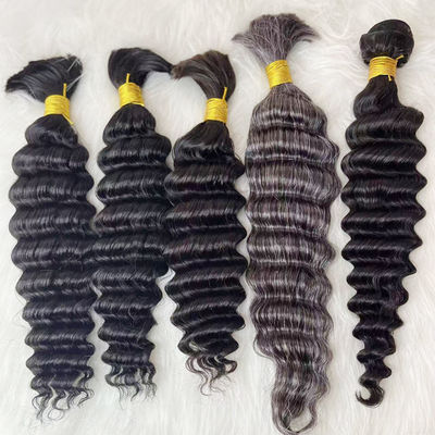 Double Drawn Deep Wave Virgin Human Hair Bulk For Braiding Natural Black