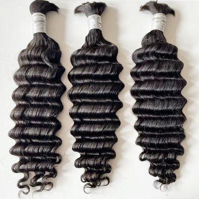 Double Drawn Deep Wave Virgin Human Hair Bulk For Braiding Natural Black