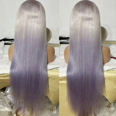 European Wig New Long Purple Gradient Light Grey Front Lace Wig
