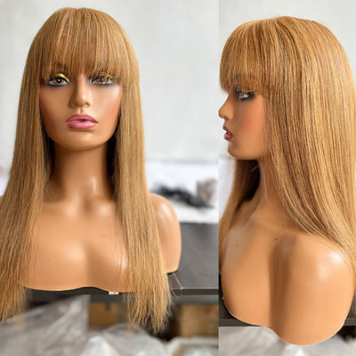 Straight 27# Color Customized Human Hair Wig Brazilian Virgin Frontal Wigs With Bangs