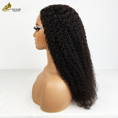 4*4 Frontal Lace Virgin Human Hair Natural Black Curl Wigs With Anti Slip Strips
