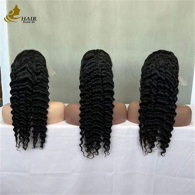 Deep Curly Wave Customized Human Hair Wigs Natural Black Virgin Hair 13*4 Front Lace Wig
