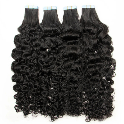 20 Inch Natural Black Water Wave Tape In Human Hair Extensions