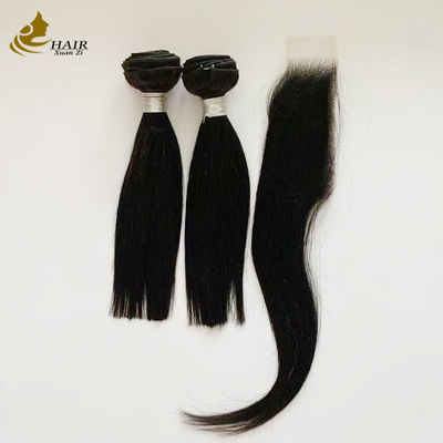 2 Pieces 10inch HD 2*6 Hair Closure Virgin Human Hair Bundles Natural Black Straight Hair Weft