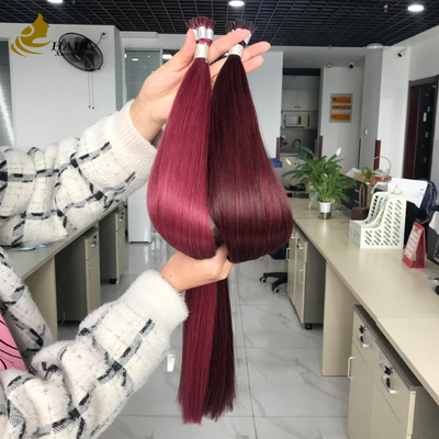 Wholesale Cuticle Aligned I Tip Human Hair Extensions Burg And 99J Color Straight Hair Extensions